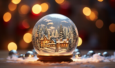 Fototapeta na wymiar Christmas Tree, Christmas Gift, With Decoration, Winter Snow