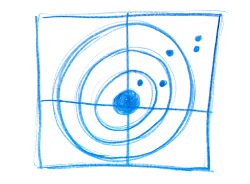 Icon circle target, hand draw wooden crayons isolated on white, clipping