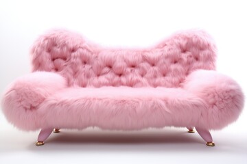A pink couch covered in a fluffy pink fur.