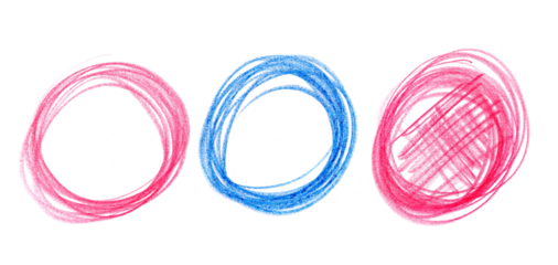 Icon red and blue circle hand draw wooden crayons isolated on white, clipping path