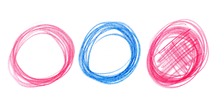 Icon red and blue circle hand draw wooden crayons isolated on white, clipping path