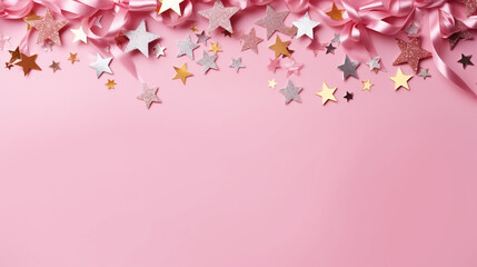 Obraz na płótnie Canvas Stars on pink pastel trendy background. Festive backdrop for your projects.