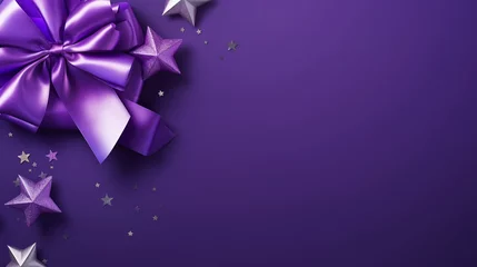 Türaufkleber Stars isolated on violet background. Festive day backdrop. Flat lay style with minimalistic design. Banner or party invitation © alexkich