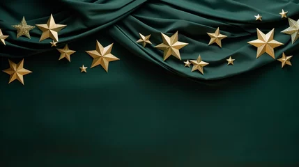 Fototapeten Happy New 2024 Year. Stars on green background. New Year greeting card, banner template. © alexkich