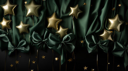 Happy New 2024 Year. Stars on green background. New Year greeting card, banner template.