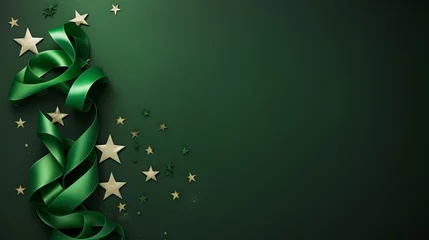 Fototapeten Happy New 2024 Year. Stars on green background. New Year greeting card, banner template. © alexkich