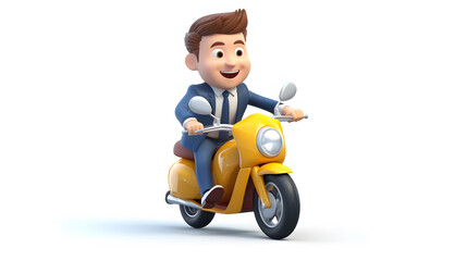 business man riding 3d cartoon on a white background.