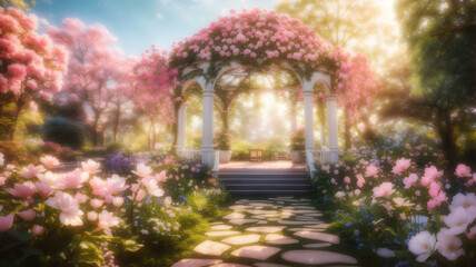 Fototapeta na wymiar Garden with Flowers in Heaven