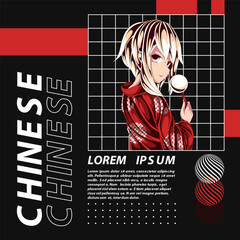 anime illustration streetwear design template