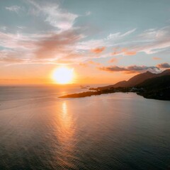 Fototapeta na wymiar Sunset over the ocean in Flores