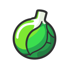 Brussel sprout icon, green vegetables logo cabbage. Thin line art design, colored flat vector illustration