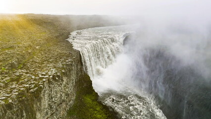 Aerial view of Famous Waterfall Dettifoss The largest waterfall in Iceland.