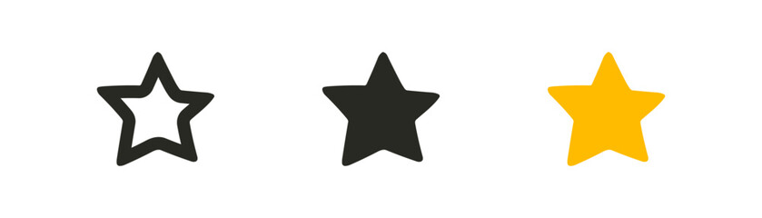 Hand drawn vector star icon in doodle style on white background. Could be used as pattern or standalone element. Line flat and colored vector illustration.