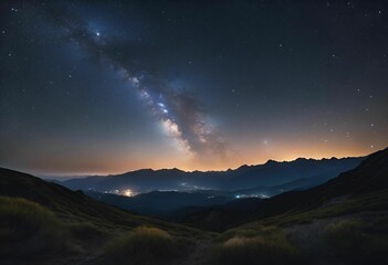 Fototapeta premium AI generated illustration of a majestic view of the Milky Way galaxy is seen from atop a hill