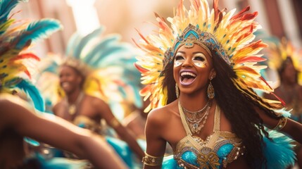 Beautiful samba dancers performing in a carnival