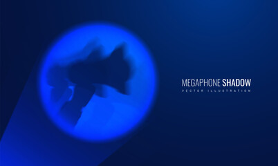 Loudspeaker silhouette in blurred style. Shadow from a megaphone with a hand - light effect of the spotlight. Vector illustration