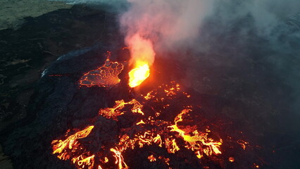 Drone footage of Litli-Hrutur Volcano Eruption. Iceland, Fagradalsfjall. - 682429306