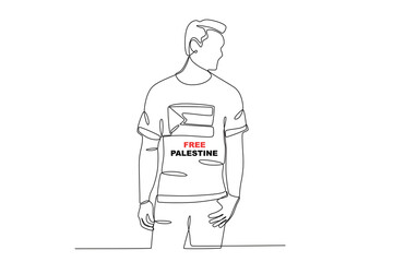 A man defending Palestine. Palestine solidarity one-line drawing