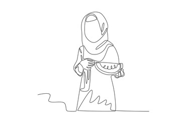 A woman holding a watermelon. Palestine solidarity one-line drawing