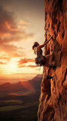 A woman taking on the challenge of rock climbing, extreme sports