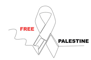 A ribbon defending Palestine. Palestine solidarity one-line drawing - obrazy, fototapety, plakaty