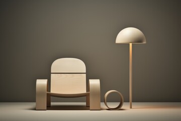 A chair and a lamp in a room.