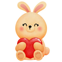 Rabbit cute watercolor design character illustration, hand drawn, funny art children