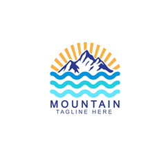 mountain and ocean logo design vector template