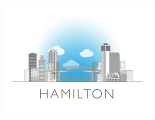 Hamilton, Ontario cityscape line art style vector illustration
