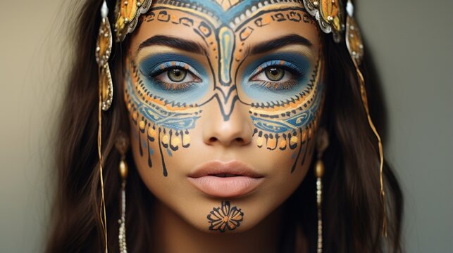 A captivating photo of an elaborate, boho-inspired face paint design.