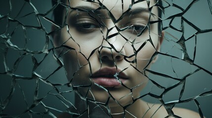 A cracked mirror reflecting a fractured self-image, portraying the struggle with self-esteem.