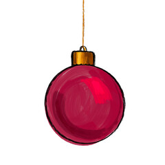 Christmas tree toy, bright solid pink ball. Isolated object on a white background. Design element of a New Year's sale banner, print, postcard, invitation