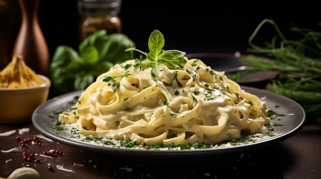 an image of a creamy Alfredo pasta dish with grated parmesan cheese