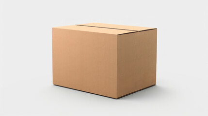 Minimalist image of a closed cardboard box on a white background, symbolizing packaging, shipping, and online commerce