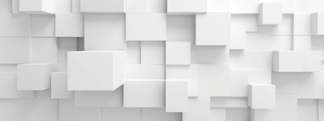 3D Random shifted white cube boxes block the background wallpaper banner  modern