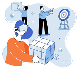 Metaverse vector illustration. Digital technology enables virtuality within metaverse, blurring line between reality and imagination The metaverse concept drives innovation in digital technology