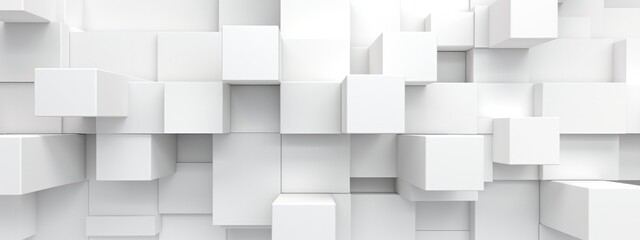 3D Random shifted white cube boxes block the background wallpaper banner  modern