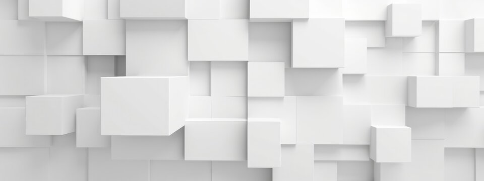 3D Random shifted white cube boxes block the background wallpaper banner modern © Eyepain