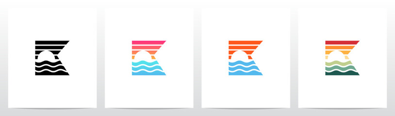 Sunset Sunrise On Sea Water Letter Logo Design K