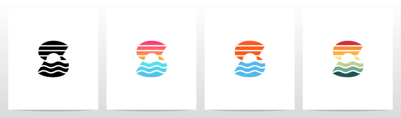 Sunset Sunrise On Sea Water Letter Logo Design S