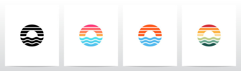 Sunset Sunrise On Sea Water Letter Logo Design O