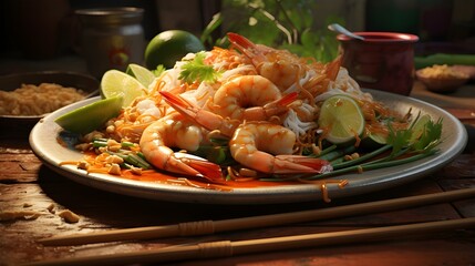 Pad Thai, a tantalizing stir-fry of rice noodles, shrimp, and vibrant Thai flavors