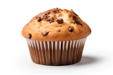 Tasty cupcake decorated with chocolate in paper  isolated on white background 