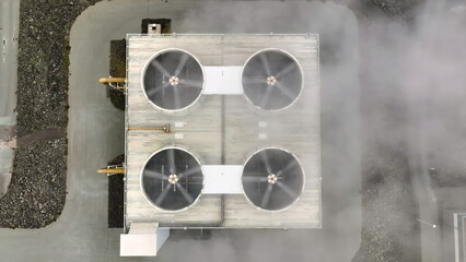 4K aerial video of geothermal energy plant, pipes and smoke chimneys. Iceland - 682434593
