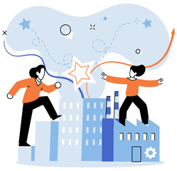 Obraz premium Working together. Vector illustration. Partnership agreements leverage combined strengths and resources for mutual benefit Strategy and collaboration go hand in hand in achieving business objectives