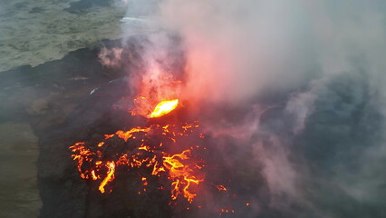 Drone footage of Litli-Hrutur Volcano Eruption. Iceland, Fagradalsfjall. - 682435111