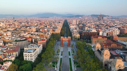 The Arc de Triomf, Urban Skyline in the city of Barcelona, Catalonia, Spain