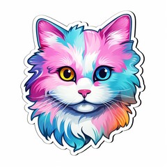 cute cat, Sticker, Content, Soft Color, Pop Art, Contour, Vector, White Background