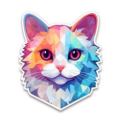 cute cat, Sticker, Adorable, Tertiary Color, Geometric, Contour, Vector, White Background