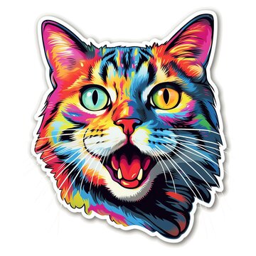 exciting cat, Sticker, Delighted, Secondary Color, Digital Art, Contour, Vector, White Background